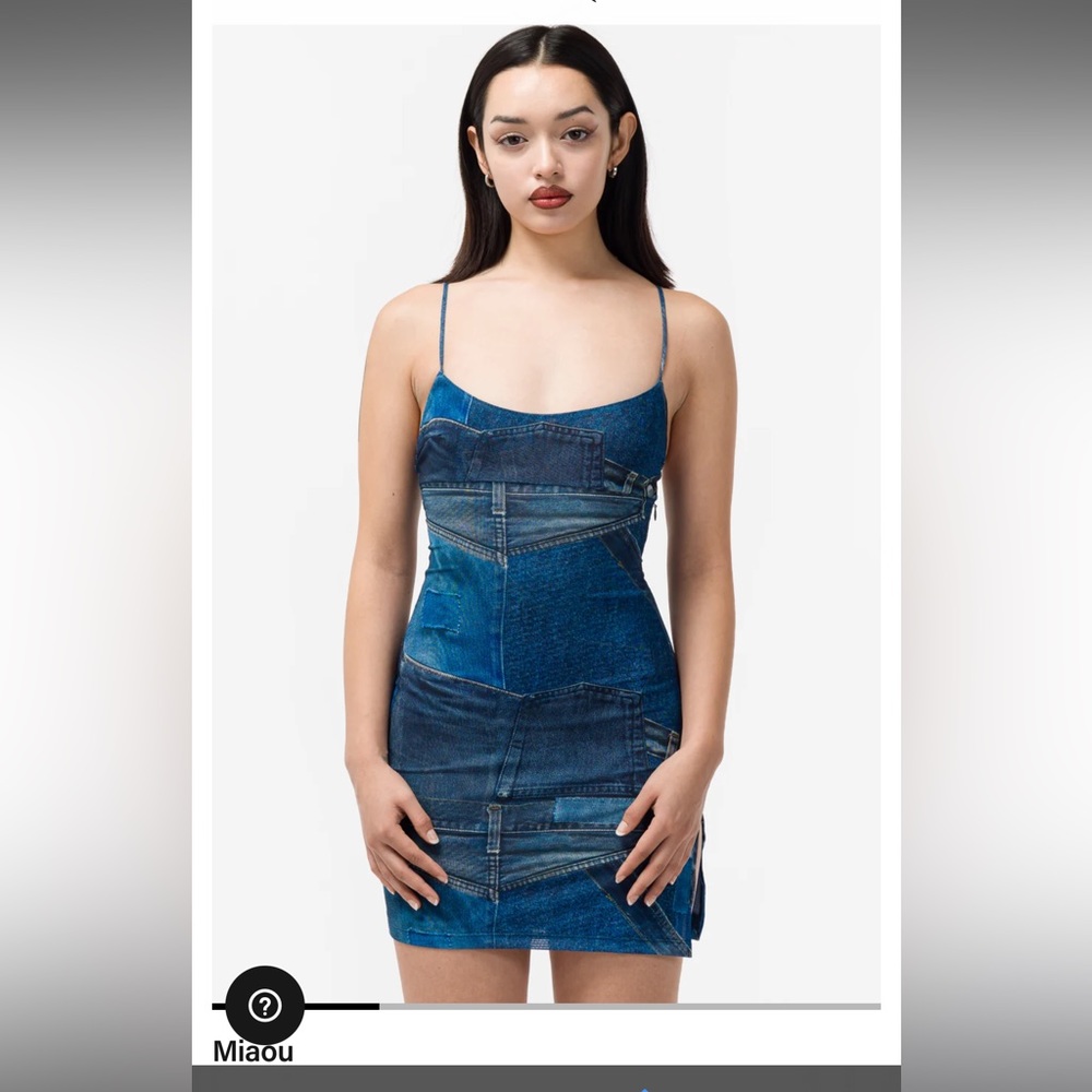 Miaou Denim Print Mesh Mini Dress